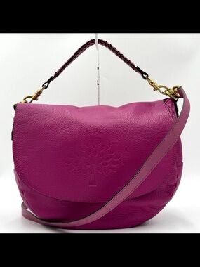 Fuchsia Leather Crossbody Shoulder Bag